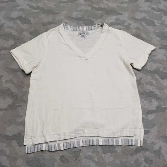 Carbon 2 Cobalt Tops - Carbon 2 Cobalt Top Womens Small White V-Neck Short Sleeve